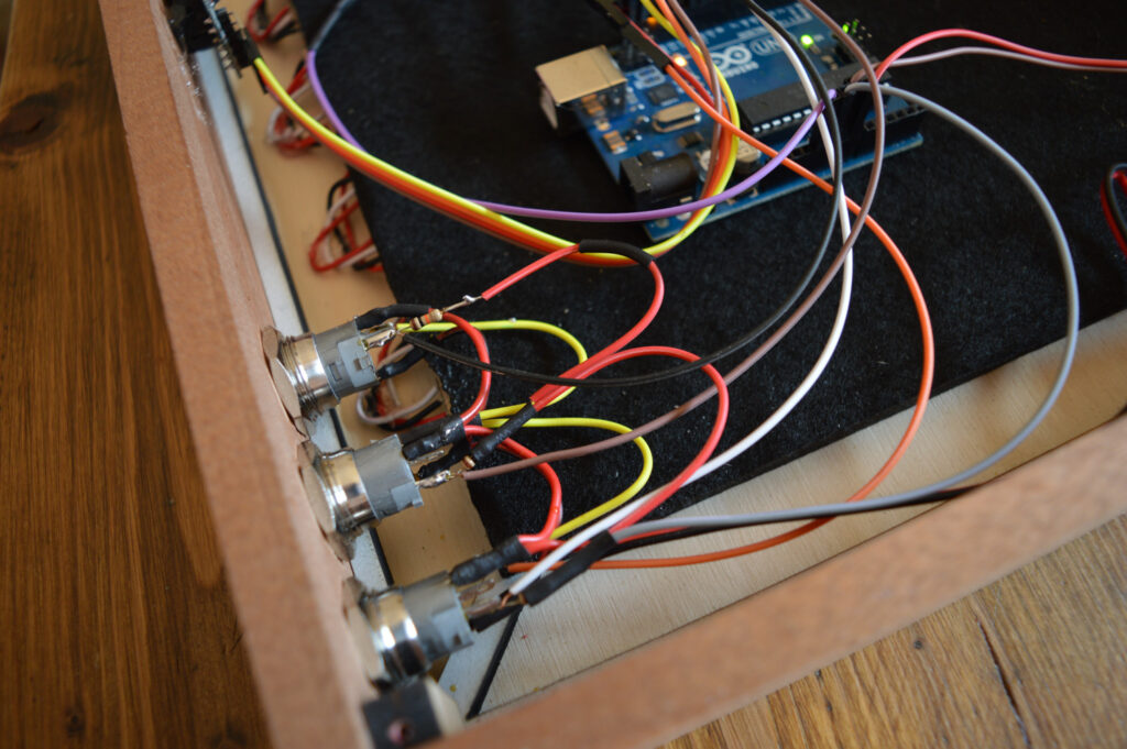 Detail view of the completed ClockSquared electronics