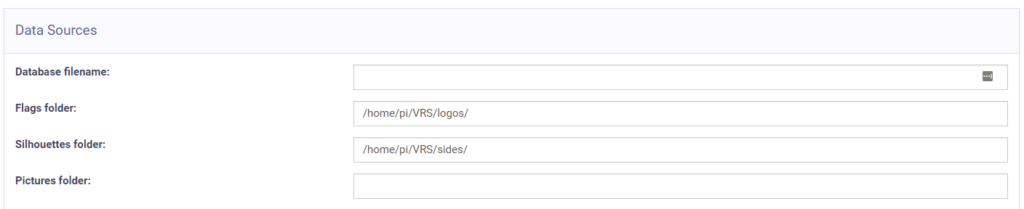 Screenshot of the VRS data sources tab