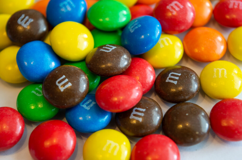 Close-up view of M&Ms