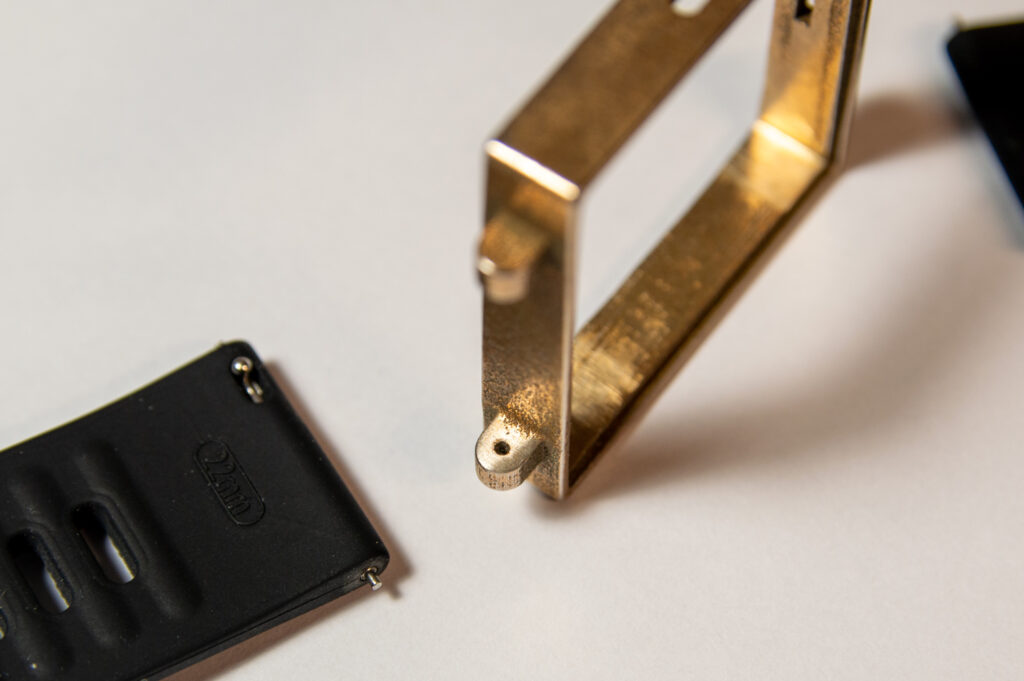 Detail of the manufacturing quality of the brass ClockSquared mini frame