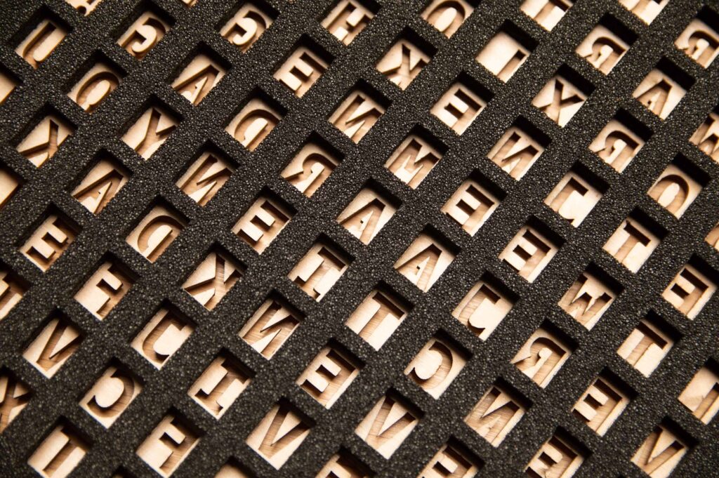 Macro shot of the foam light grid that is used to enable individual letter illumination